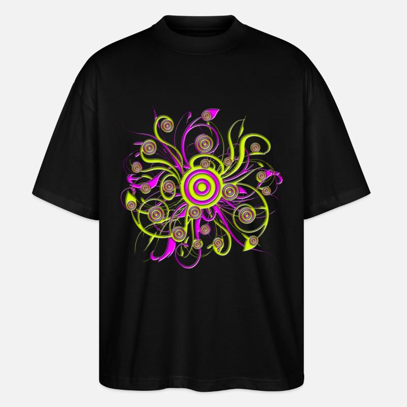 fleur psychédélique - T-shirt bio Blaster 2.0 coupe oversize Stanley/Stella Unisexe - noir