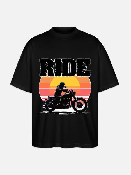 Ride Motorcycle, Silhouette Sunset - Stanley/Stella Oversized Unisex Organic T-shirt Blaster 2.0 - black