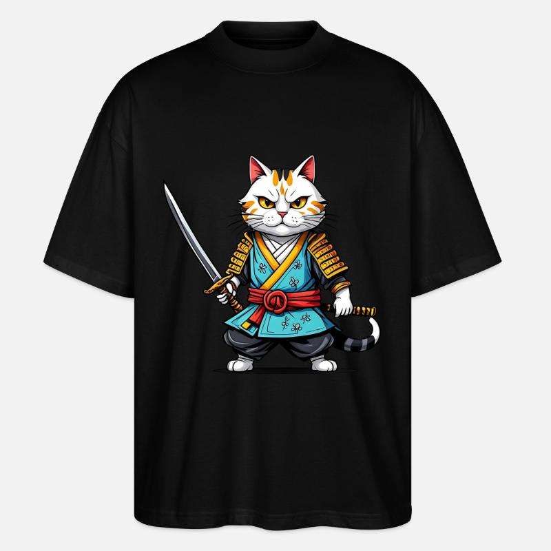 Samurai-Katze - Stanley/Stella Oversized Unisex Bio T-Shirt Blaster 2.0 - Schwarz