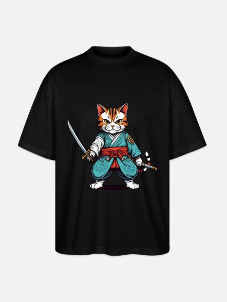 Samurai-Katze - Stanley/Stella Oversized Unisex Bio T-Shirt Blaster 2.0 - Schwarz