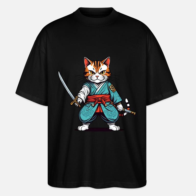 Samurai-Katze - Stanley/Stella Oversized Unisex Bio T-Shirt Blaster 2.0 - Schwarz