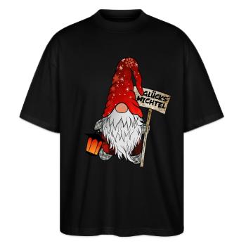Glücks Wichtel – Weihnachtsgnom - Stanley/Stella Oversized Unisex Bio T-Shirt Blaster 2.0 - Schwarz - Vorne - Alina (178cm) & Michal (187cm)