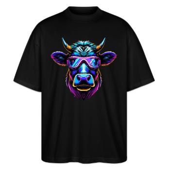 Cow Glasses Funny Cattle Farmer Gift Farmer - Stanley/Stella Oversized Unisex Organic T-shirt Blaster 2.0 - black - Front - Alina (178cm) & Michal (187cm)