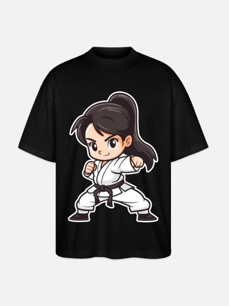 Karate Mädchen Cartoon Stil - Stanley/Stella Oversized Unisex Bio T-Shirt Blaster 2.0 - Schwarz