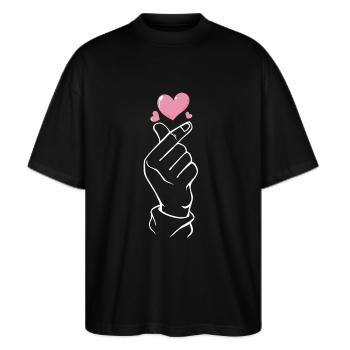 Coeur de doigt K-pop - T-shirt bio Blaster 2.0 coupe oversize Stanley/Stella Unisexe - noir - Devant - Alina (178cm) & Michal (187cm)