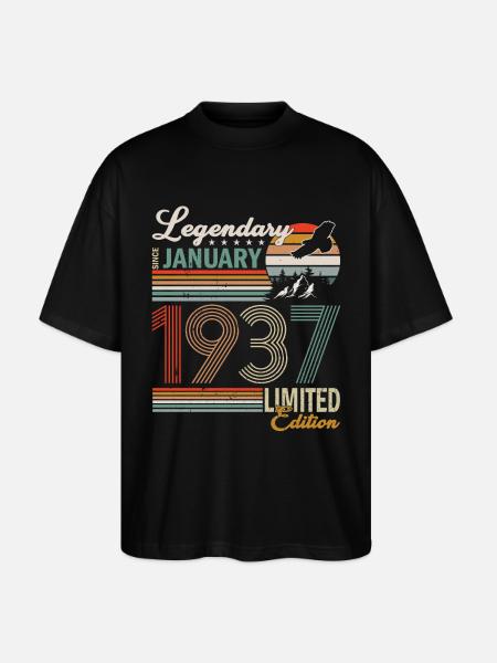 January 1937 Birthday Man - Stanley/Stella Oversized Unisex Organic T-shirt Blaster 2.0 - black