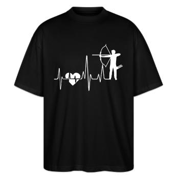 Bogenschießen Bogenschießen Herzschlag - Stanley/Stella Oversized Unisex Bio T-Shirt Blaster 2.0 - Schwarz - Vorne - Alina (178cm) & Michal (187cm)
