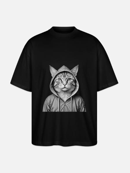 Coole Katze mit Kapuzenpullover - Stanley/Stella Oversized Unisex Bio T-Shirt Blaster 2.0 - Schwarz