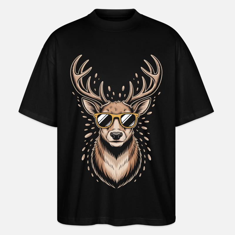 Hirsch mit Geweih und Sonnenbrille - Stanley/Stella Oversized Unisex Bio T-Shirt Blaster 2.0 - Schwarz