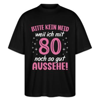 80. Geburtstag 80 Jahre Geburtstagsgeschenk Frauen - Stanley/Stella Oversized Unisex Bio T-Shirt Blaster 2.0 - Schwarz - Vorne - Alina (178cm) & Michal (187cm)