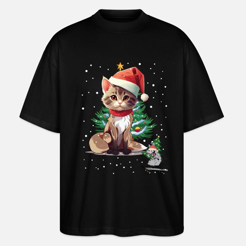 Chat Souris Noël Père Noël - T-shirt bio Blaster 2.0 coupe oversize Stanley/Stella Unisexe - noir