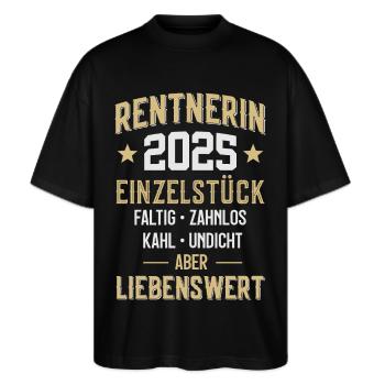 RENTE RENTNERIN 2025 - Stanley/Stella Oversized Unisex Bio T-Shirt Blaster 2.0 - Schwarz - Vorne - Alina (178cm) & Michal (187cm)