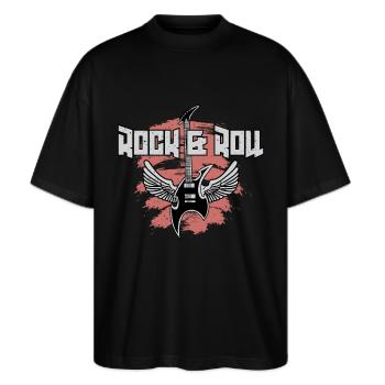 Rock And Roll Guitar - Stanley/Stella Oversized Unisex Organic T-shirt Blaster 2.0 - black - Front - Alina (178cm) & Michal (187cm)