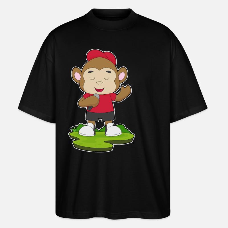 Monkey Singer Microphone - Stanley/Stella Oversized Unisex Organic T-shirt Blaster 2.0 - black