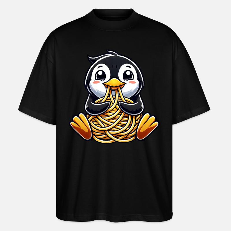 Clumsy penguin eats spaghetti - Stanley/Stella Oversized Unisex Organic T-shirt Blaster 2.0 - black