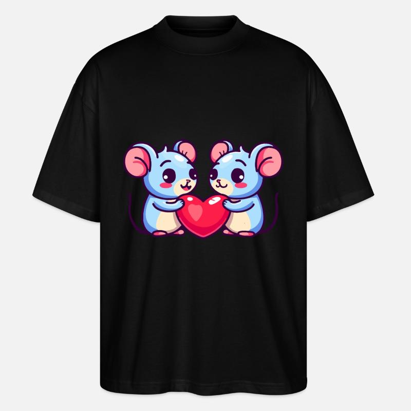 Souris Couple Amour Saint-Valentin - T-shirt bio Blaster 2.0 coupe oversize Stanley/Stella Unisexe - noir