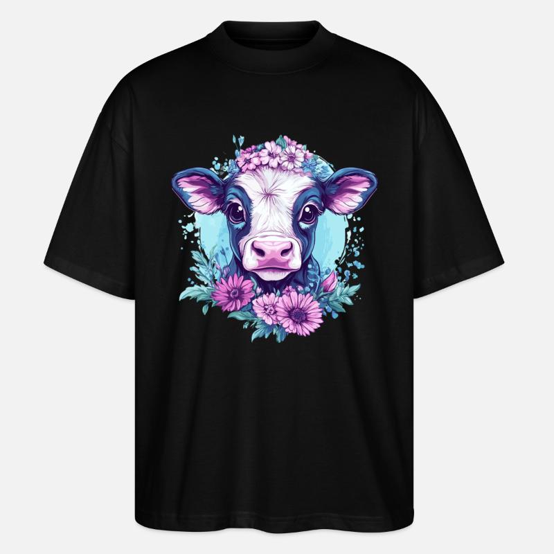 Vache fleurie - T-shirt bio Blaster 2.0 coupe oversize Stanley/Stella Unisexe - noir