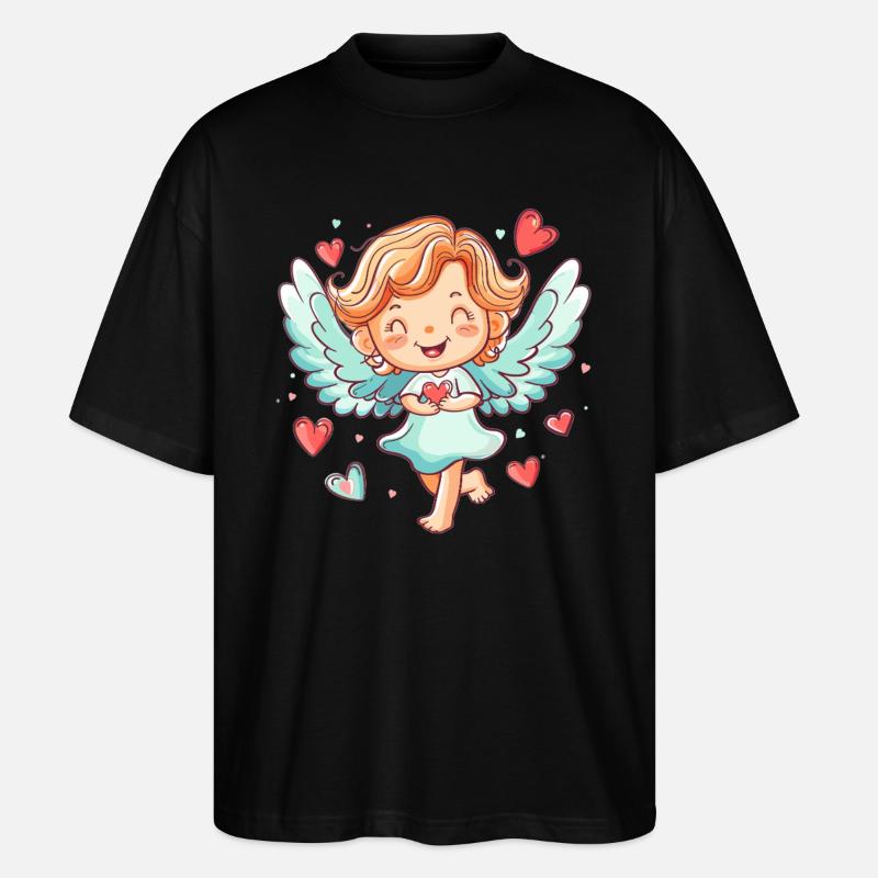 Glücklicher Engel mit Herzen - Stanley/Stella Oversized Unisex Bio T-Shirt Blaster 2.0 - Schwarz