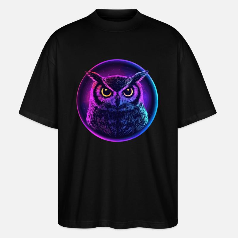 Leuchtende Neon-Eule - Stanley/Stella Oversized Unisex Bio T-Shirt Blaster 2.0 - Schwarz