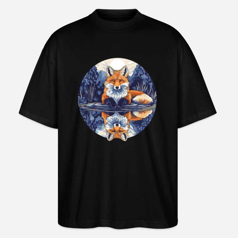 Fuchs mit Spiegelbild - Stanley/Stella Oversized Unisex Bio T-Shirt Blaster 2.0 - Schwarz