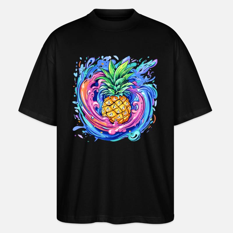 Ananas mit Farbspritzer - Stanley/Stella Oversized Unisex Bio T-Shirt Blaster 2.0 - Schwarz