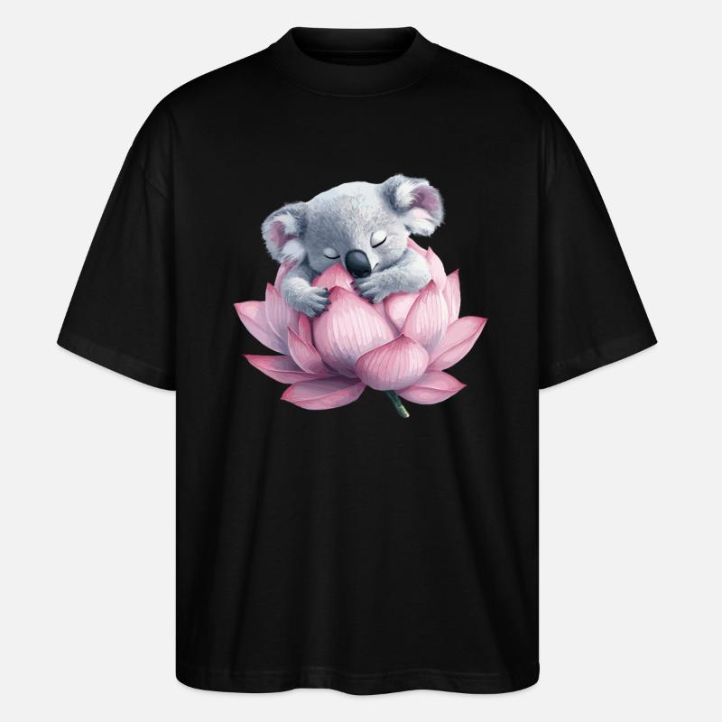 Schlafender Koala auf Lotus - Stanley/Stella Oversized Unisex Bio T-Shirt Blaster 2.0 - Schwarz