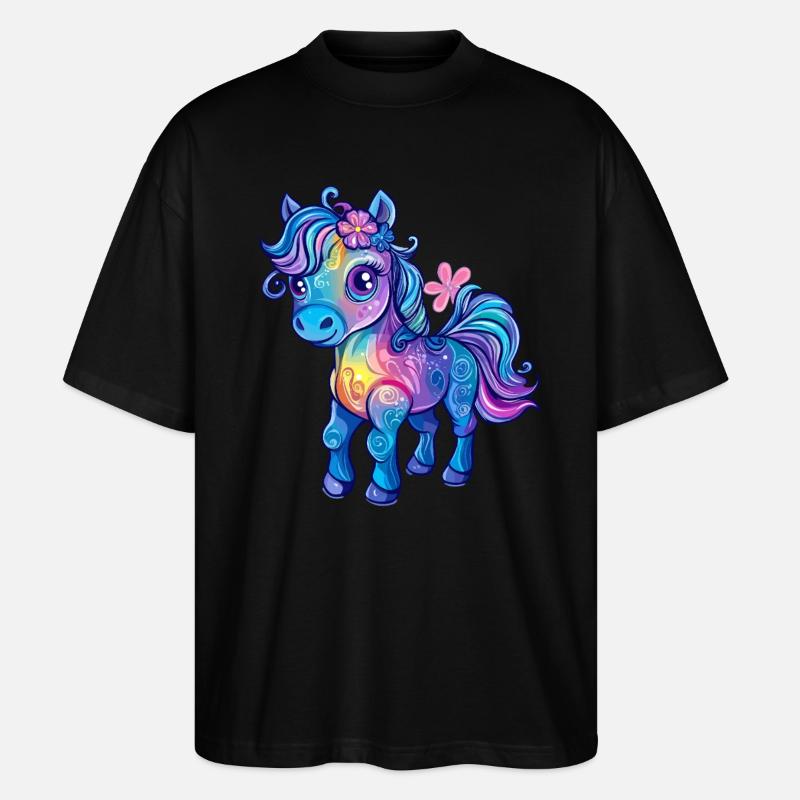 Regenbogen-Pony - Stanley/Stella Oversized Unisex Bio T-Shirt Blaster 2.0 - Schwarz