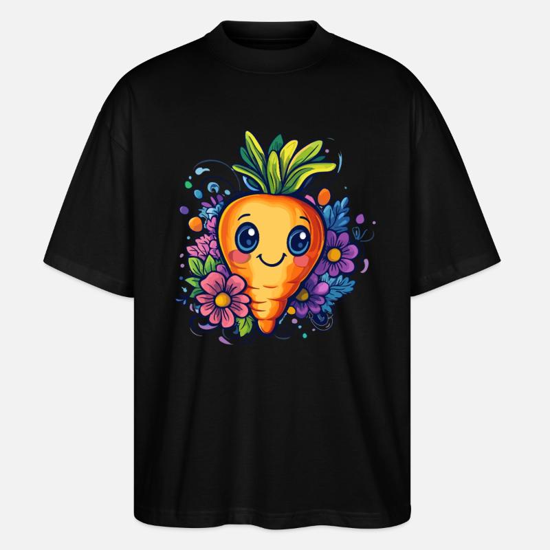 Fröhliche Blumenkarotte - Stanley/Stella Oversized Unisex Bio T-Shirt Blaster 2.0 - Schwarz