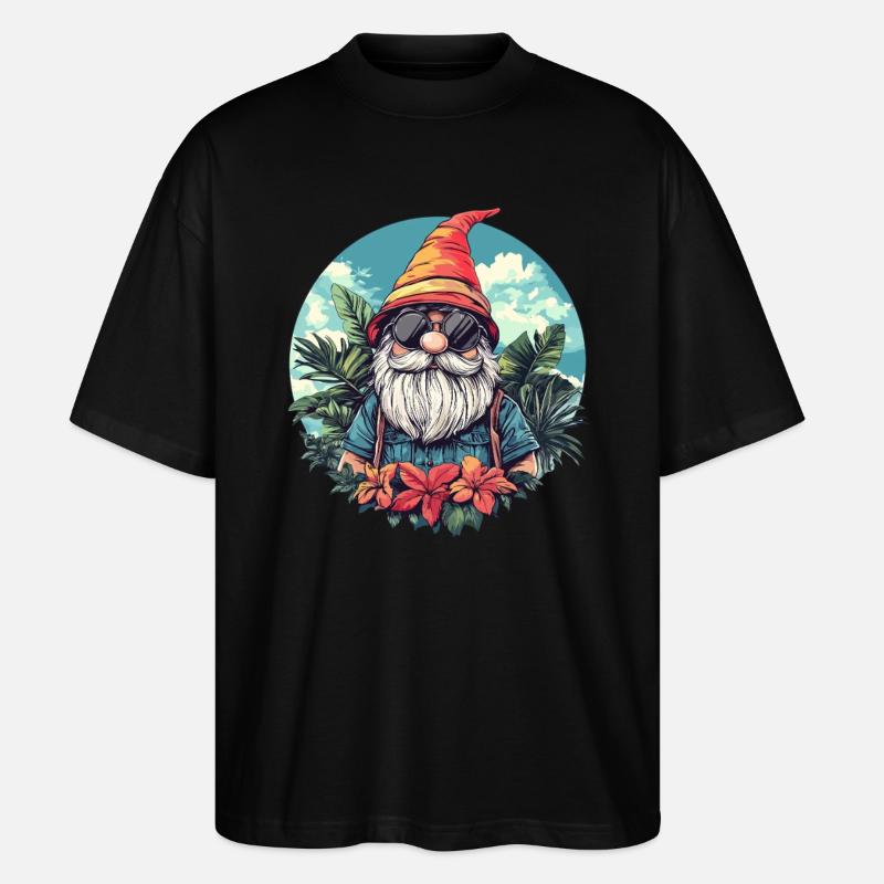 Tropischer Gartenzwerg mit Sonnenbrille - Stanley/Stella Oversized Unisex Bio T-Shirt Blaster 2.0 - Schwarz