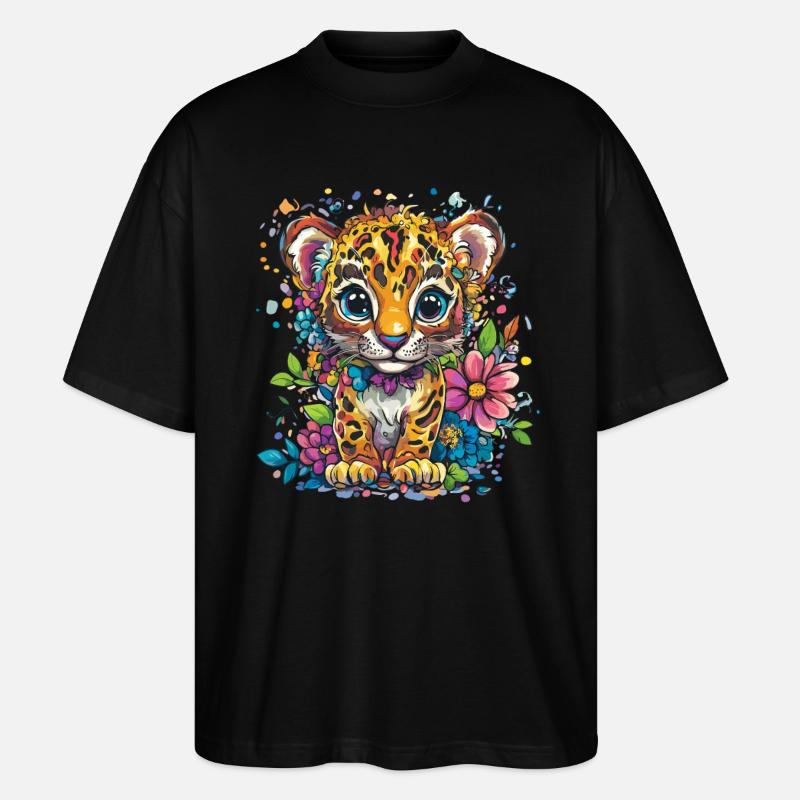 Petit léopard à fleurs - T-shirt bio Blaster 2.0 coupe oversize Stanley/Stella Unisexe - noir