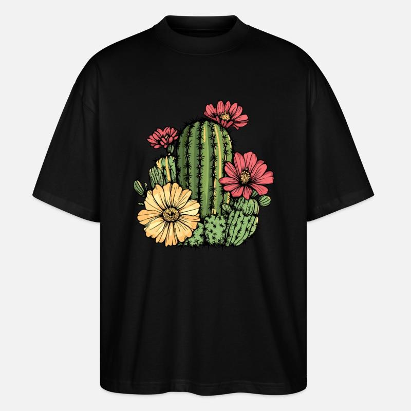 Cactus with flowers - Stanley/Stella Oversized Unisex Organic T-shirt Blaster 2.0 - black