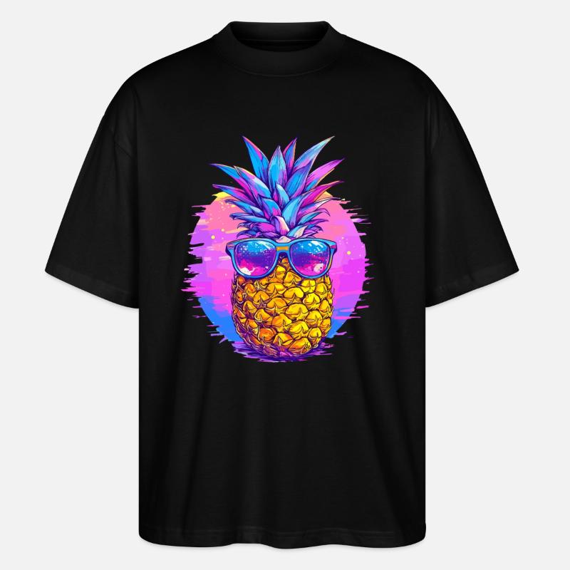 Ananas mit Retro Sonnenbrille - Stanley/Stella Oversized Unisex Bio T-Shirt Blaster 2.0 - Schwarz