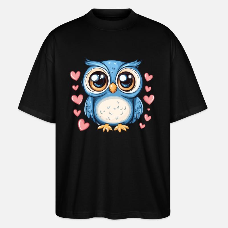 Blaue Eule mit Herzen - Stanley/Stella Oversized Unisex Bio T-Shirt Blaster 2.0 - Schwarz