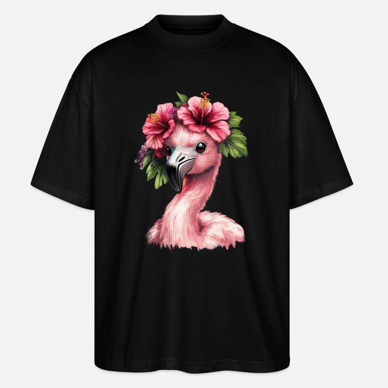 Flamingo mit Hibiskus - Stanley/Stella Oversized Unisex Bio T-Shirt Blaster 2.0 - Schwarz