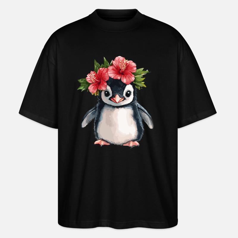 Pingouin à l’hibiscus - T-shirt bio Blaster 2.0 coupe oversize Stanley/Stella Unisexe - noir