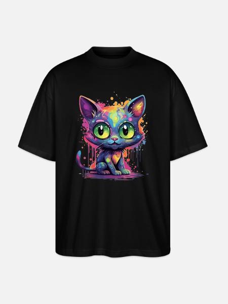 Bunte Neon Katze - Stanley/Stella Oversized Unisex Bio T-Shirt Blaster 2.0 - Schwarz