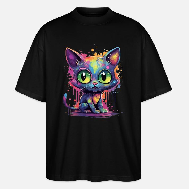 Bunte Neon Katze - Stanley/Stella Oversized Unisex Bio T-Shirt Blaster 2.0 - Schwarz