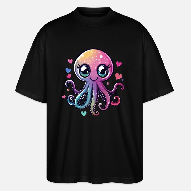 Glitzerkrake mit Herzchen - Stanley/Stella Oversized Unisex Bio T-Shirt Blaster 2.0 - Schwarz