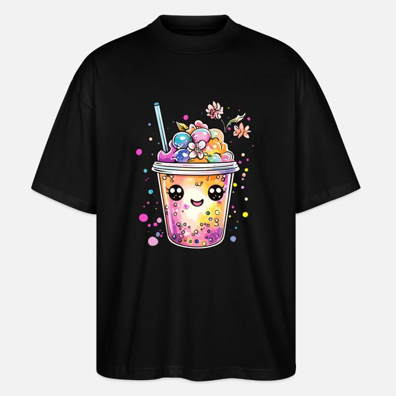 Bubble Tea mit Blüten - Stanley/Stella Oversized Unisex Bio T-Shirt Blaster 2.0 - Schwarz