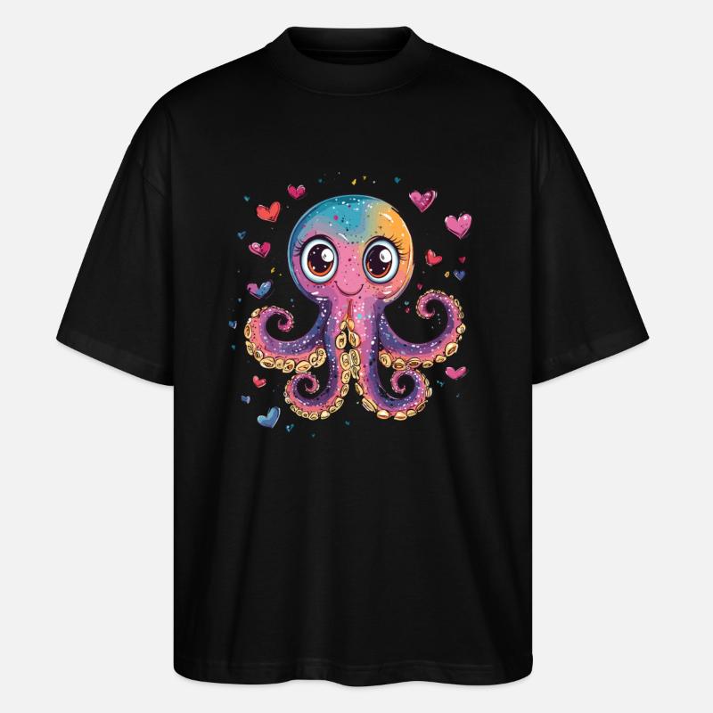 Oktopus mit Herzchen - Stanley/Stella Oversized Unisex Bio T-Shirt Blaster 2.0 - Schwarz