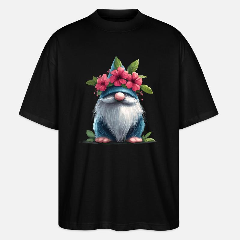 Wichtel mit Blumenhut - Stanley/Stella Oversized Unisex Bio T-Shirt Blaster 2.0 - Schwarz