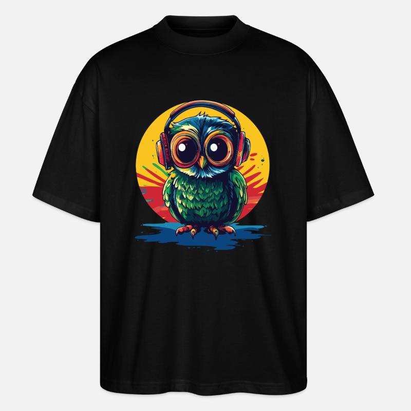 Eule mit Kopfhörern - Stanley/Stella Oversized Unisex Bio T-Shirt Blaster 2.0 - Schwarz
