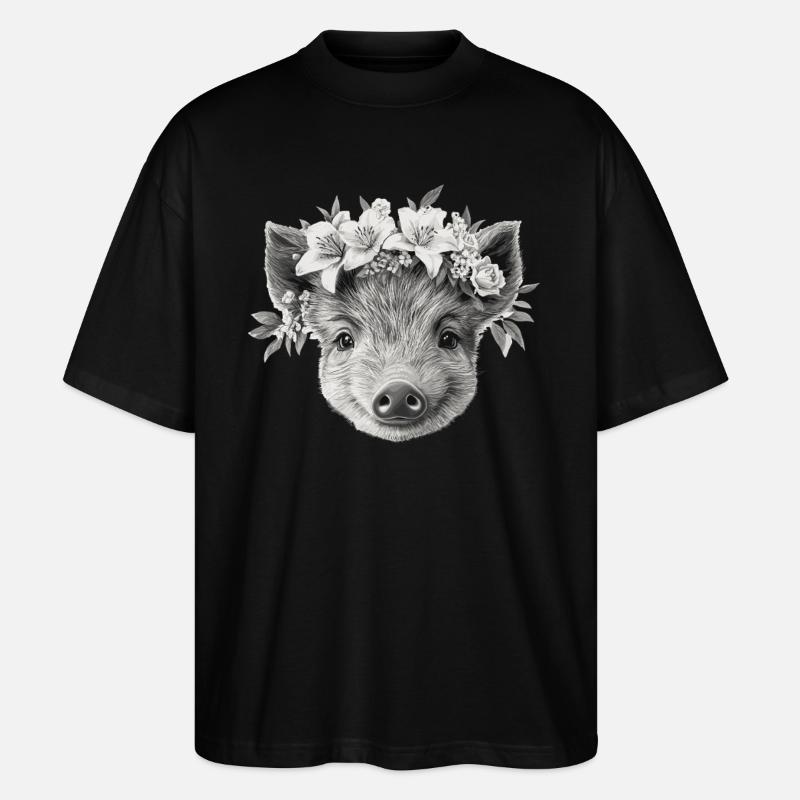 Wildschwein mit Blumenkranz - Stanley/Stella Oversized Unisex Bio T-Shirt Blaster 2.0 - Schwarz