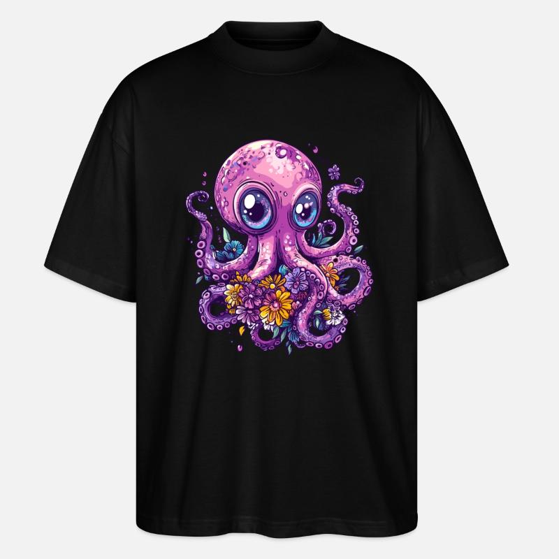 Oktopus mit Blumen - Stanley/Stella Oversized Unisex Bio T-Shirt Blaster 2.0 - Schwarz