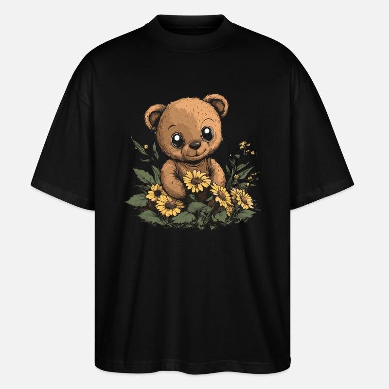 Bär mit Sonnenblumen - Stanley/Stella Oversized Unisex Bio T-Shirt Blaster 2.0 - Schwarz