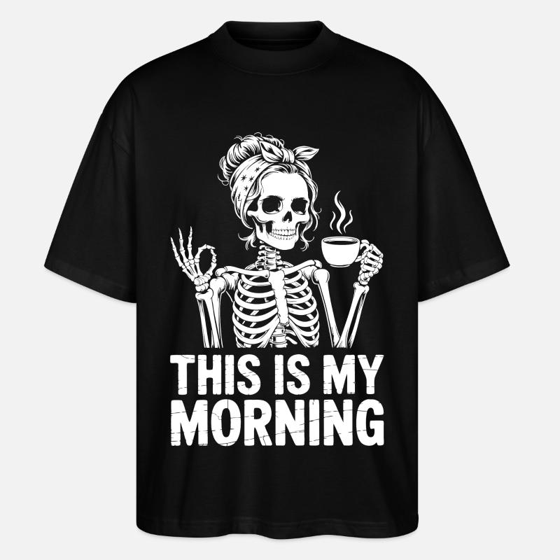 Skeleton Coffee Salutation du matin - T-shirt bio Blaster 2.0 coupe oversize Stanley/Stella Unisexe - noir