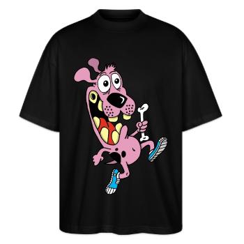 Relay race for a pink dog - Stanley/Stella Oversized Unisex Organic T-shirt Blaster 2.0 - black - Front - Alina (178cm) & Michal (187cm)