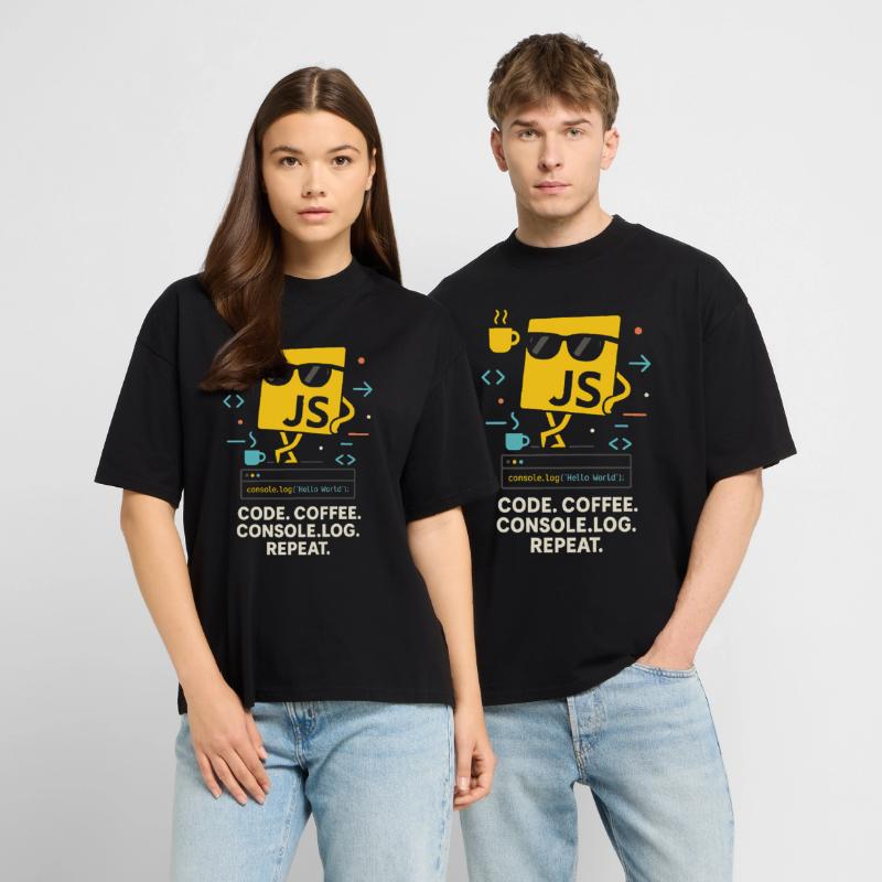 Code Coffee Console.log Repeat JavaScript Program Stanley/Stella Oversized Unisex Organic T-shirt Blaster 2.0