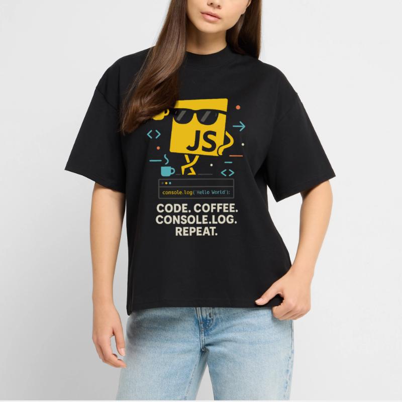Code Coffee Console.log Répéter le programme JavaScript T-shirt bio Blaster 2.0 coupe oversize Stanley/Stella Unisexe