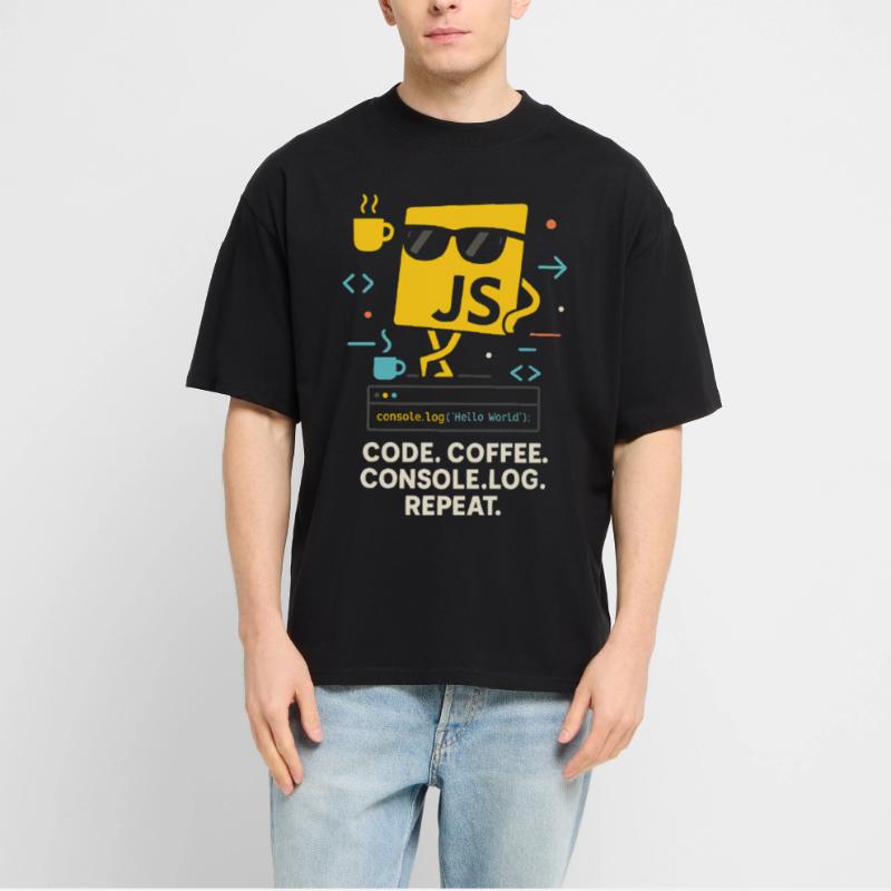 Code Coffee Console.log Repeat JavaScript Program Stanley/Stella Oversized Unisex Organic T-shirt Blaster 2.0